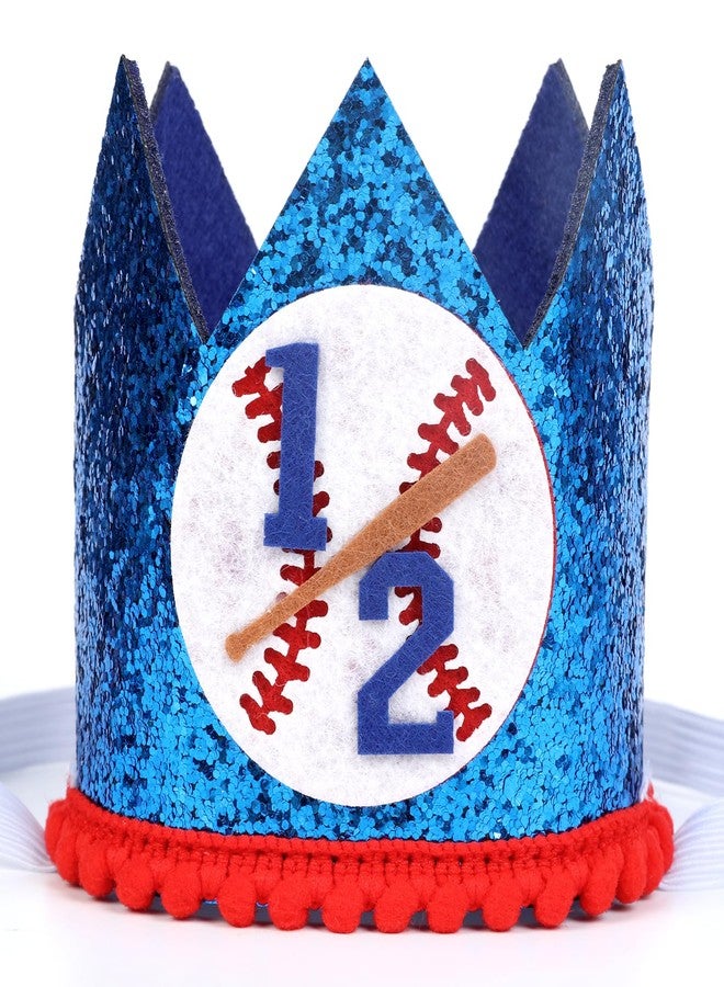 Cheerupp 1/2 Baseball Birthday Hat for Girls and Boys, Baseball Half Birthday Glitter Hat Crown for Sports Themed Six Months Half Party Decorations Supplies - Image 1